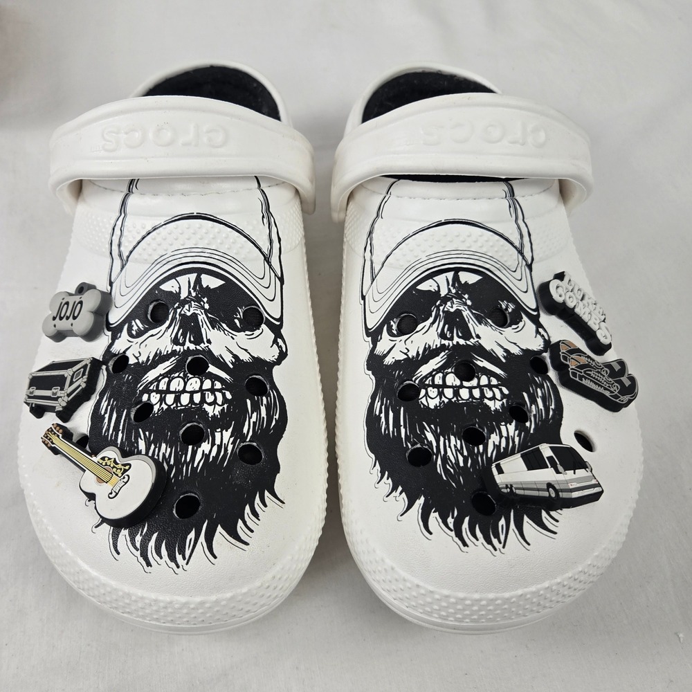 Luke Combs x Crocs Classic Lined Clogs White Skull Graphic Skully Edition M9 W11